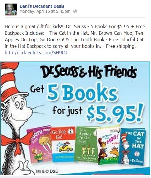 Dr. Seuss $5.95 for 5 books and a backpack!