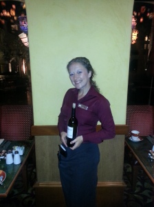 Our fabulous waitress with our Sebastiani wine